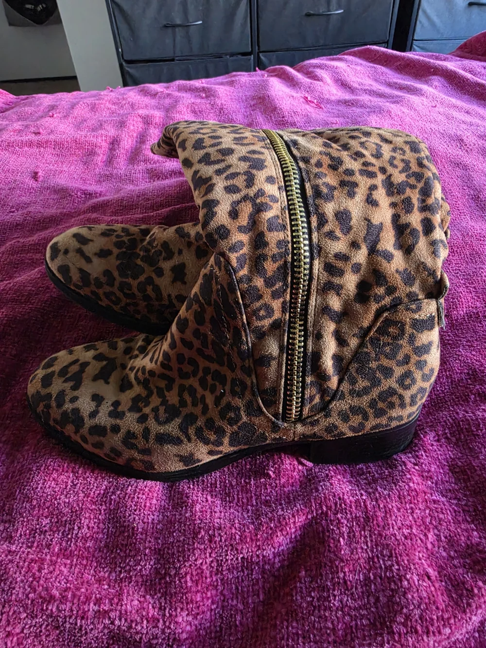 Leopard Print Mid-Calf Boots - Brown & Black